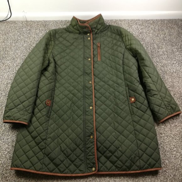 Ralph Lauren Coat Quilted Faux Suede Trim Full Zip Green Womens 1X - Picture 1 of 10
